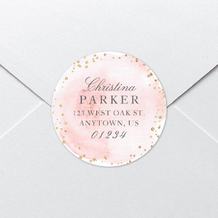 Sticker Rond Elegant Pretty Pink Gold Parties scintillant Adres