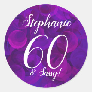 Sticker Rond Elégant Purple 60 et Sassy Birthday Favor