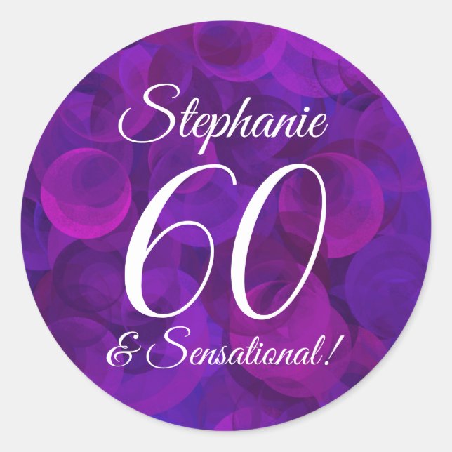 Sticker Rond Élégant Purple 60 et Sensational Birthday Favor (Devant)