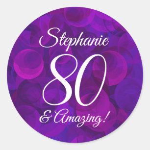Sticker Rond Elégant Purple 80 et Extraordinaire Anniversaire 