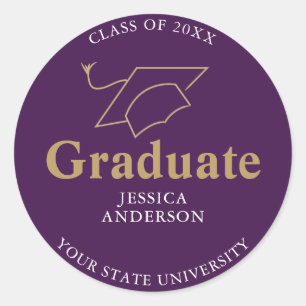 Sticker Rond Élégant Purple Casquette diplômé