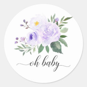 Sticker Rond Élégant Purple Floral Oh Baby shower