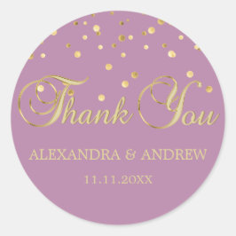 Sticker Rond Élégant PURPLE MAUVE VIOLET Mariage or Merci