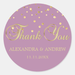 Sticker Rond Élégant PURPLE MAUVE VIOLET Mariage or Merci