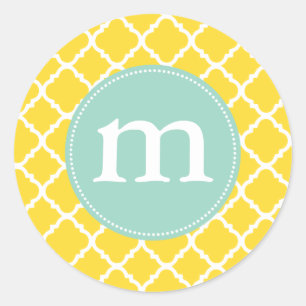 Sticker Rond Elégant Quatrefoil Marocain Jaune Personnalisé