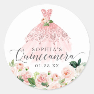 Sticker Rond Elegant Quinceanera Floral Dress