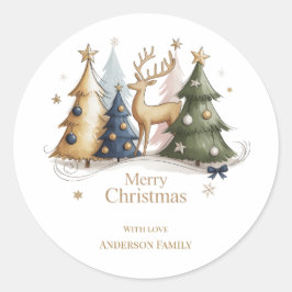 Sticker Rond Elegant Reindeer and Christmas Trees – Holiday