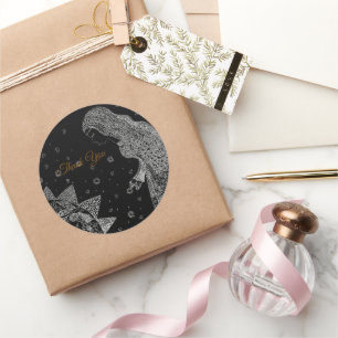 Sticker Rond Élégant Remerciement de Baby Shower Mariage Noir &