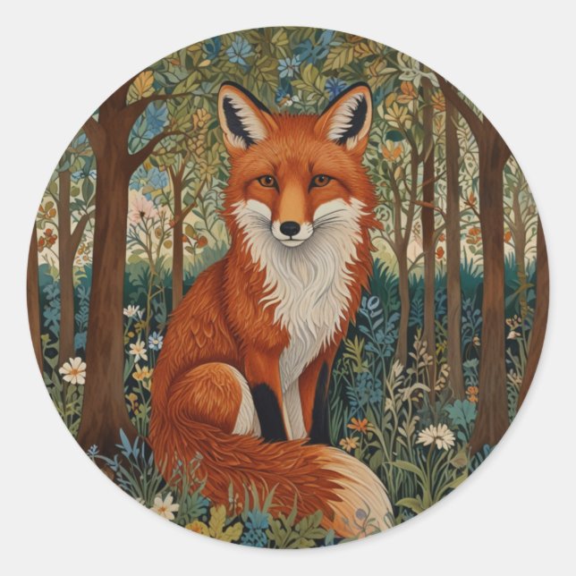 Sticker Rond Elégant retro boho rouge renard animal de forêt (Devant)