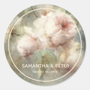 Sticker Rond Elégant Rose antique, Aquarelle rose douce Floral
