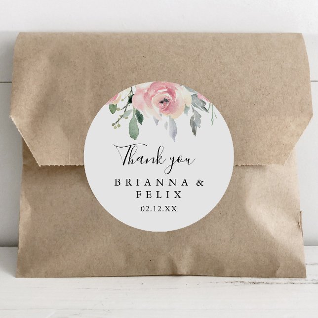 Sticker Rond Elégant rose Blush Floral Merci Mariage Favoriser (Créateur téléchargé)