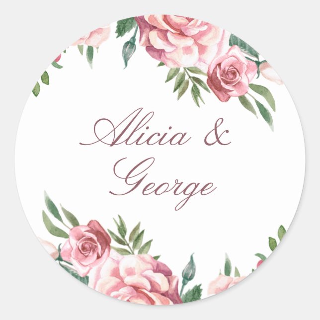 Sticker Rond Elégant rose bordeaux rose script mariage faveur (Devant)