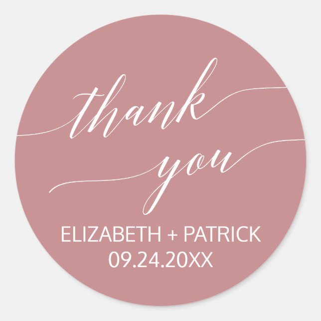 Sticker Rond Élégant Rose Calligraphie Merci Mariage Faveur (Devant)