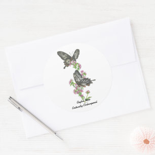 Sticker Rond Elégant Rose Ceylan, aquarelles Butterly