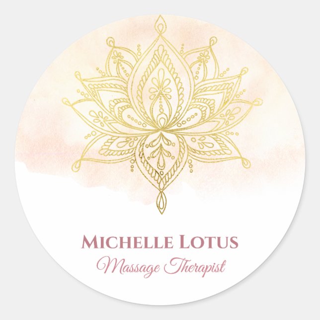 Sticker Rond Élégant Rose de Lotus or blanc (Devant)