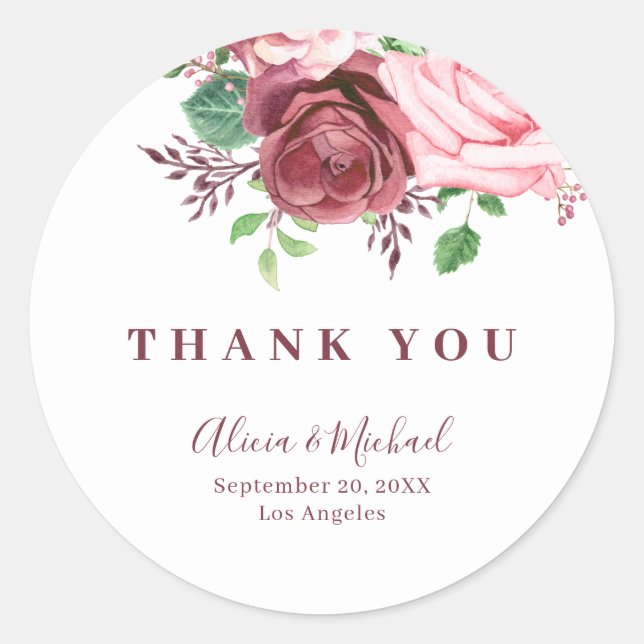 Sticker Rond Elégant rose de typographie bourguignonne mariage  (Devant)