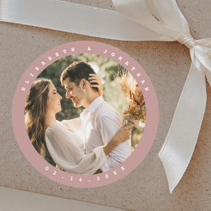 Sticker Rond Élégant Rose Dusty Blush Neutral Mariage Photo