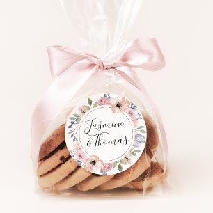 Sticker Rond Élégant Rose Dusty et Mariage de couronne florale 