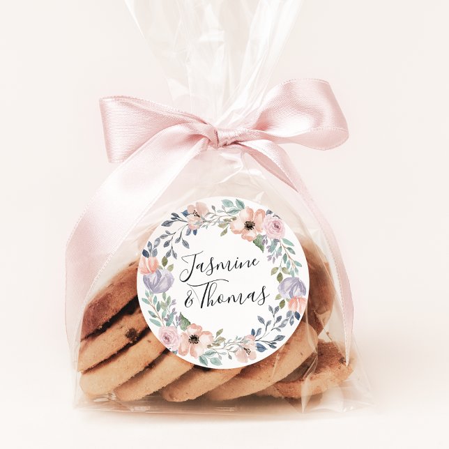 Sticker Rond Élégant Rose Dusty et Mariage de couronne florale  (Créateur téléchargé)