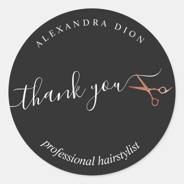 Sticker Rond Elégant rose en cuivre ciseaux en or coiffeuse (Devant)