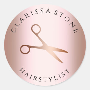 Sticker Rond Elégant rose en cuivre ciseaux en or coiffeuse