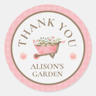 Sticker Rond Elégant rose En vichy aquarelle Jardin Merci