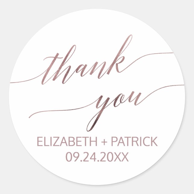 Sticker Rond Élégant Rose Gold Calligraphie Merci Favor (Devant)