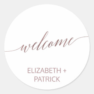 Sticker Rond Élégant Rose Gold Calligraphy Mariage Bienvenue