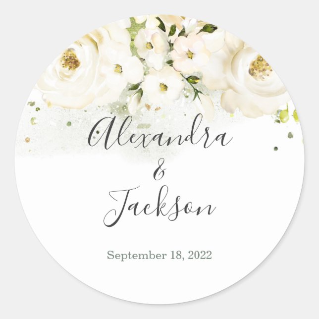 Sticker Rond Elégant Rose & Gold Cursive Wedding Favor (Devant)