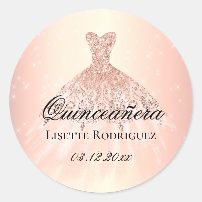 Sticker Rond Élégant Rose Gold Custom Quinceanera (Devant)