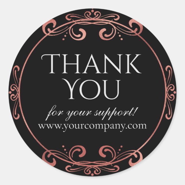 Sticker Rond Elégant Rose Gold Foil Luxury Black Merci (Devant)