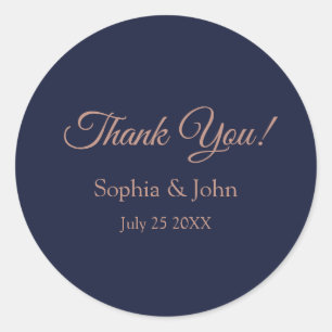 Sticker Rond Elégant Rose Gold Navy Mariage bleu Merci