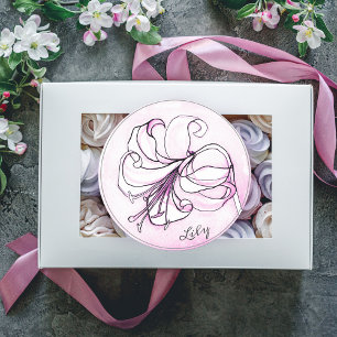 Sticker Rond Elégant rose Lily Aquarelle Nom personnalisé