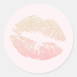 Sticker Rond Élégant rose moderne parties scintillant d'or lèvr