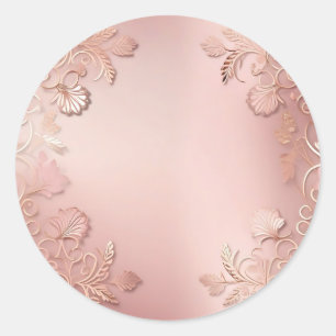 Sticker Rond Élégant Rose Or Et Rose Floral