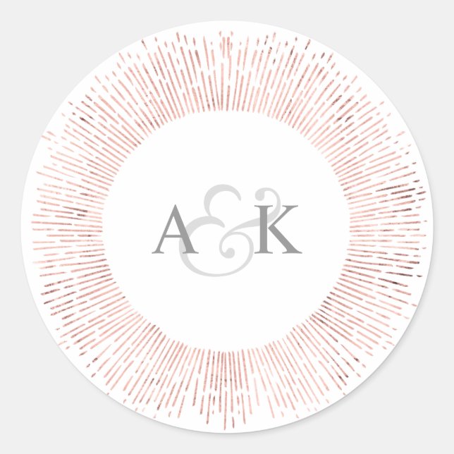 Sticker Rond Élégant rose or monogramme mariage faveur autocoll (Devant)