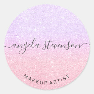 Sticker Rond Elégant rose or & parties scintillant violet maqu