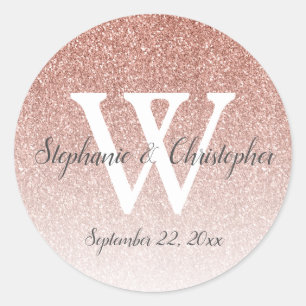 Sticker Rond Élégant Rose Parties scintillant or Ombre Mariage 