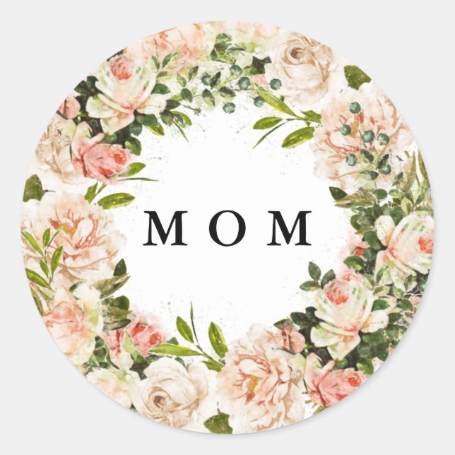 Sticker Rond Élégant Rose Romance Fête des Mères Classic Round  (Devant)