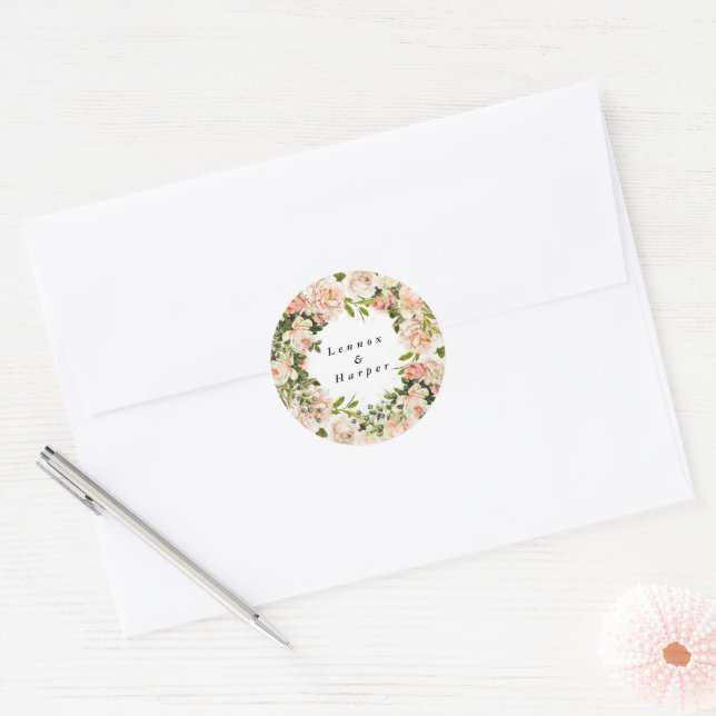Sticker Rond Élégant Rose Romance Mariage (Enveloppe)