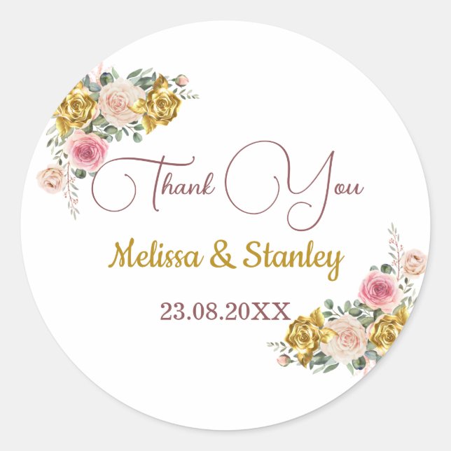 Sticker Rond Élégant rose, Rose Eucalyptus Mariage floral (Devant)