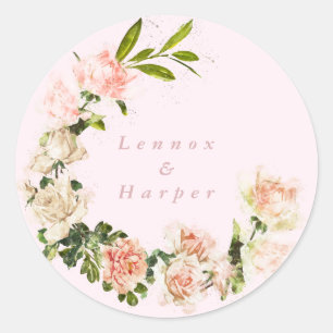Sticker Rond Élégant Rose rose vif Romance Mariage