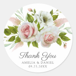 Sticker Rond Elégant rose Roses Aquarelle Mariage Floral