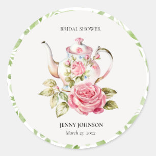 Sticker Rond Elégant Rose Vert Floral Fleurs Mariage
