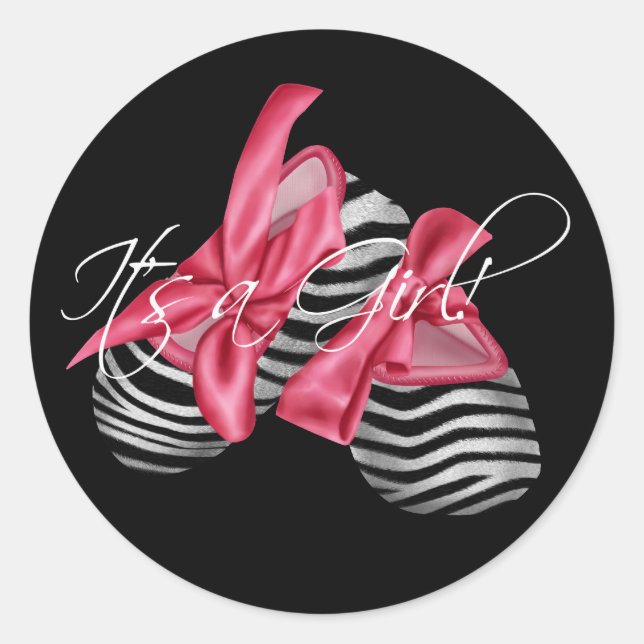 Sticker Rond Elégant rose Zèbre C'est une fille (Devant)