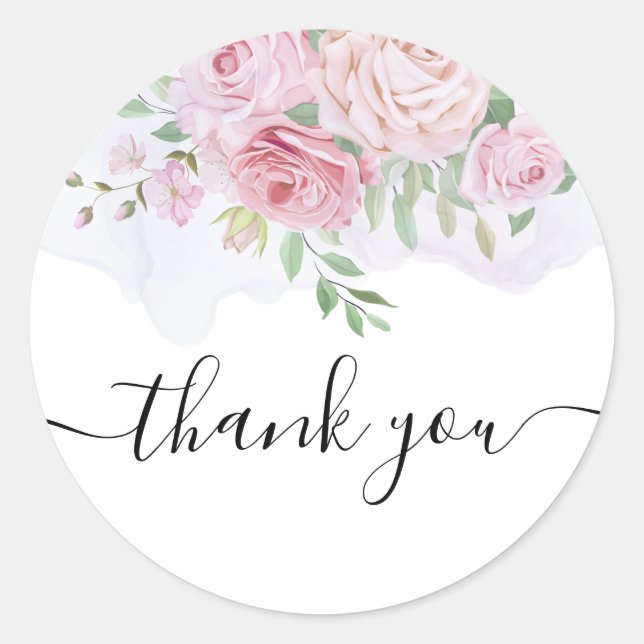 Sticker Rond Elégant roses rose vif merci (Devant)
