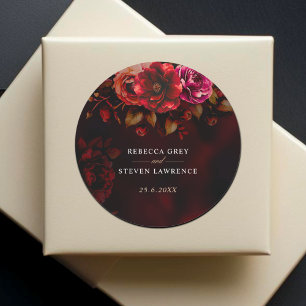 Sticker Rond Elégant rouge noir floral Mariage romantique moody