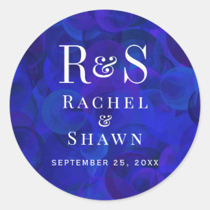 Sticker Rond Elégant Royal Blue Chic Moderne Monogramme Mariage