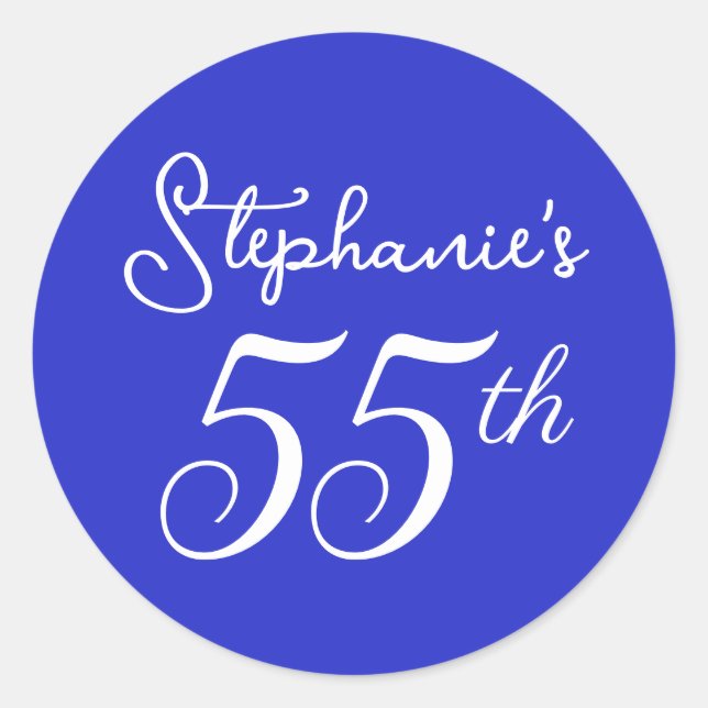 Sticker Rond Elégant Royal Blue Monogramme 55e fête d'anniversa (Devant)