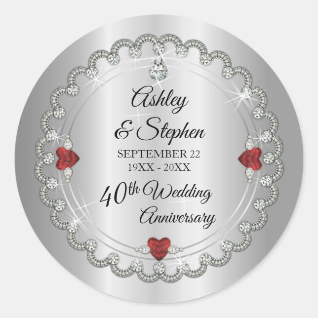 Sticker Rond Elégant Ruby | Diamants 40e anniversaire de Mariag (Devant)